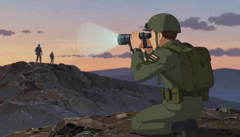 Visual representation of "rangefinder" - A device used in military operations to measure distances for targeting.