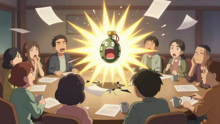 Visual representation of "grenade" - A disruptive situation or conversation that causes harm or discomfort.