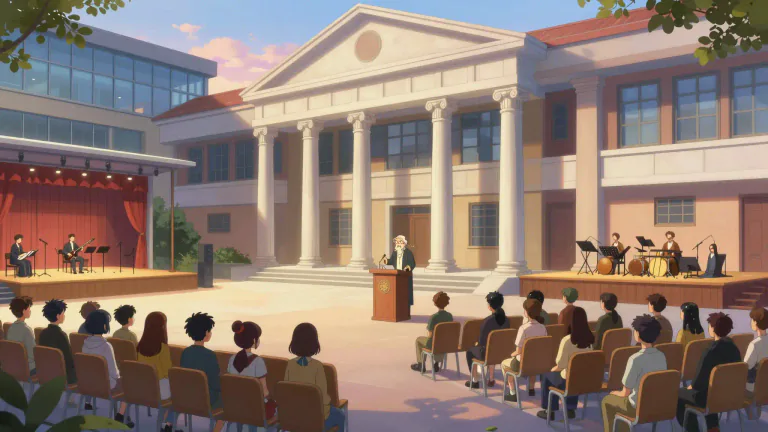 Visual representation of "lyceum" - A lyceum is an institution of learning, often associated with higher education or a place for cultural activities such as lectures and performances.