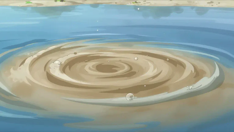 Visual representation of "roil" - to make (a liquid) turbid or muddy by stirring up sediment.