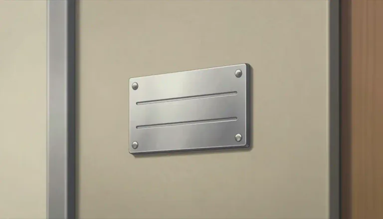 Visual representation of "nameplate" - A nameplate is a small plate that displays a person’s name or title, typically placed on a desk or door.