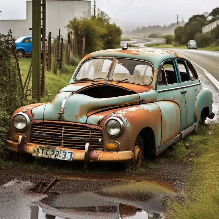 Visual representation of "heap" - An old car that is in poor condition