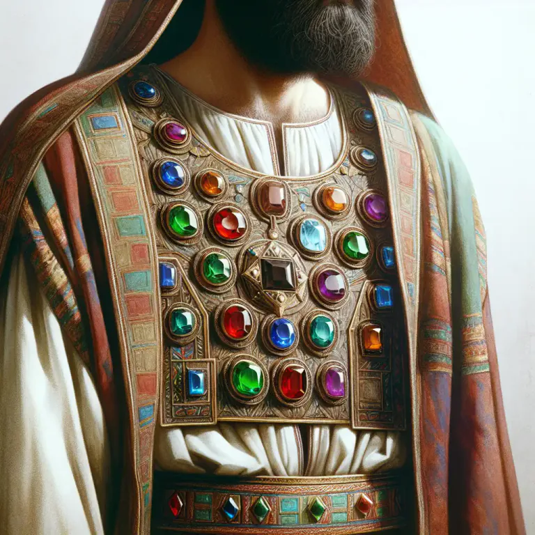 Visual representation of "breastplate" - In the Bible, part of the high priest's ceremonial attire.