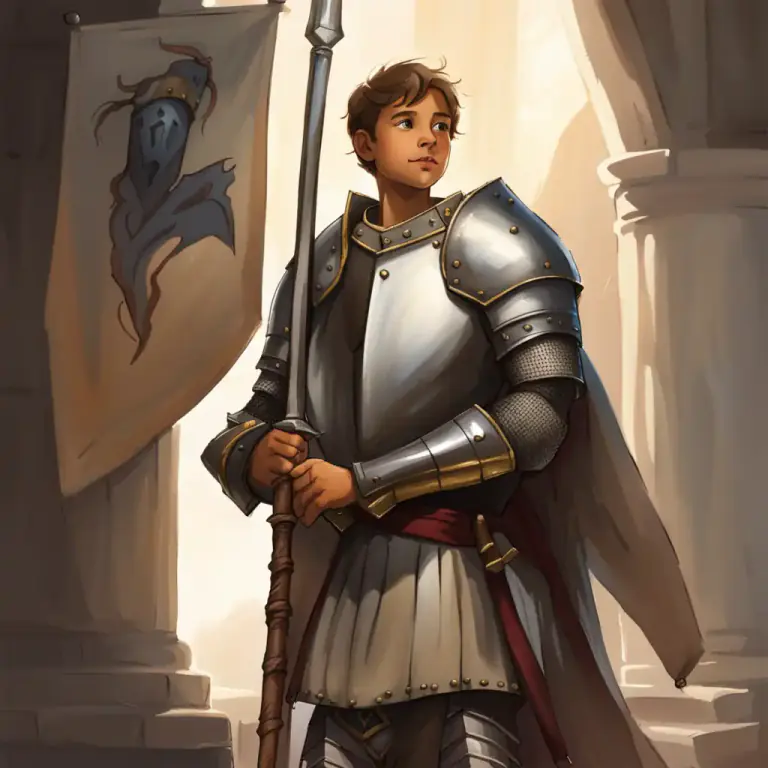 Visual representation of "bachelor" - A young knight serving under another's banner.