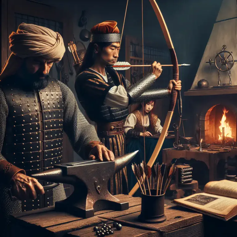 Visual representation of "weaponry" - The process of designing, building, and testing weapons.