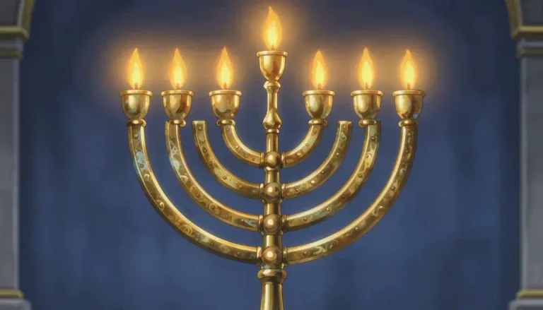Visual representation of "menorah" - A seven-branched candelabrum used in the ancient Temple in Jerusalem; a nine-branched menorah, also known as a Hanukkiah, is used during the Jewish festival of Hanukkah.