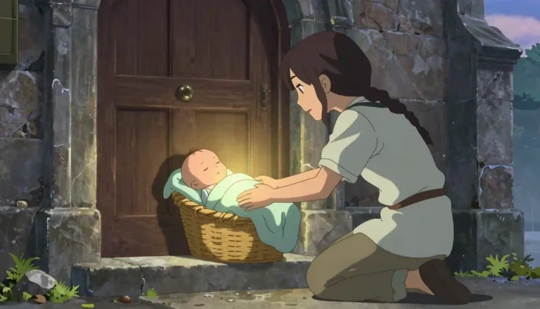 Visual representation of "foundling" - A baby that has been abandoned and discovered and cared for by others