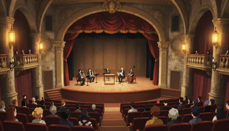 Visual representation of "odeon" - A building designed for the performance of musical shows.
