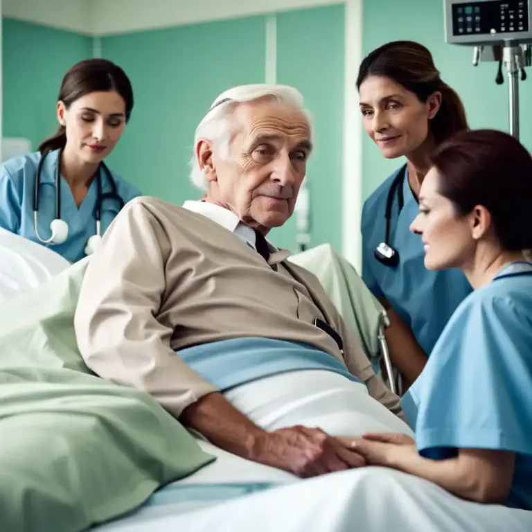Visual representation of "in care" - Having medical treatment in a healthcare institution