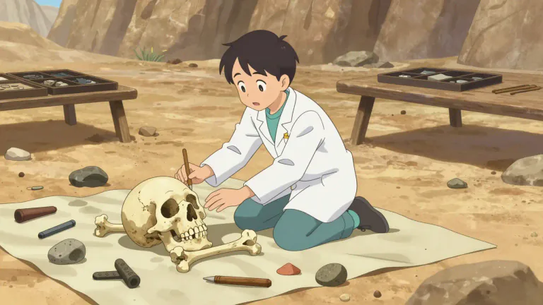 Visual representation of "paleoanthropology" - The scientific study of ancient humans and their ancestors through the examination of fossils and archaeological remains.