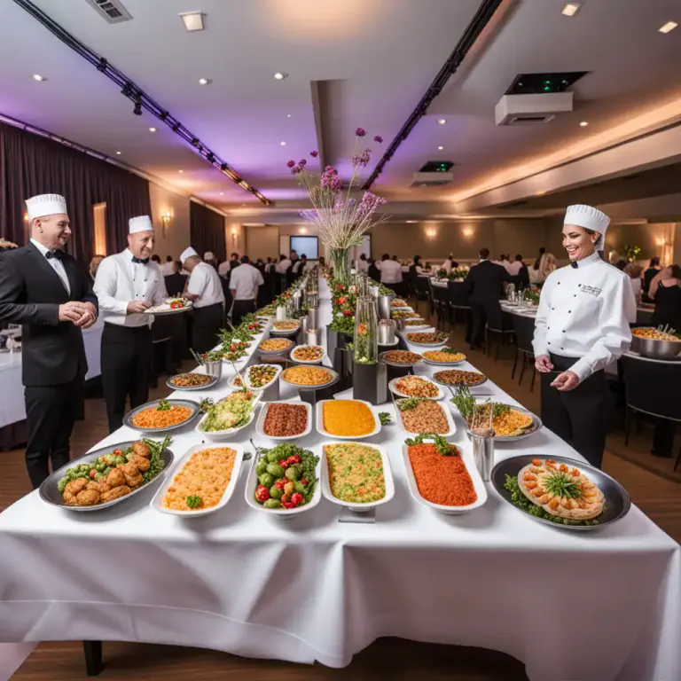 Visual representation of "cater for" - To organize and provide food and drinks at an event
