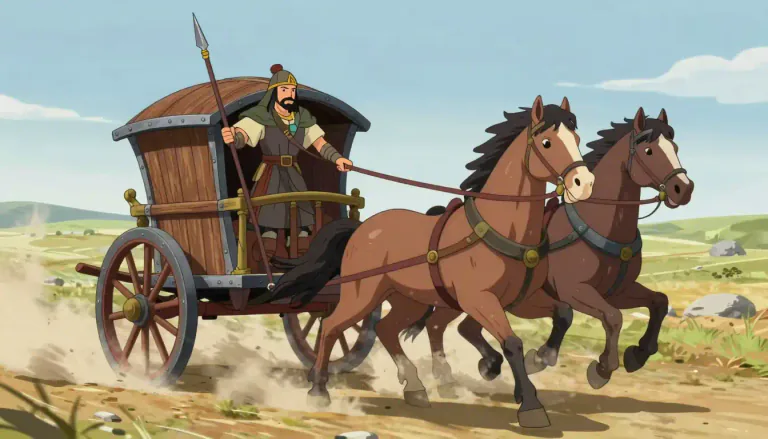 Visual representation of "chariot" - A two-wheeled vehicle pulled by horses, used in ancient times for racing and warfare.
