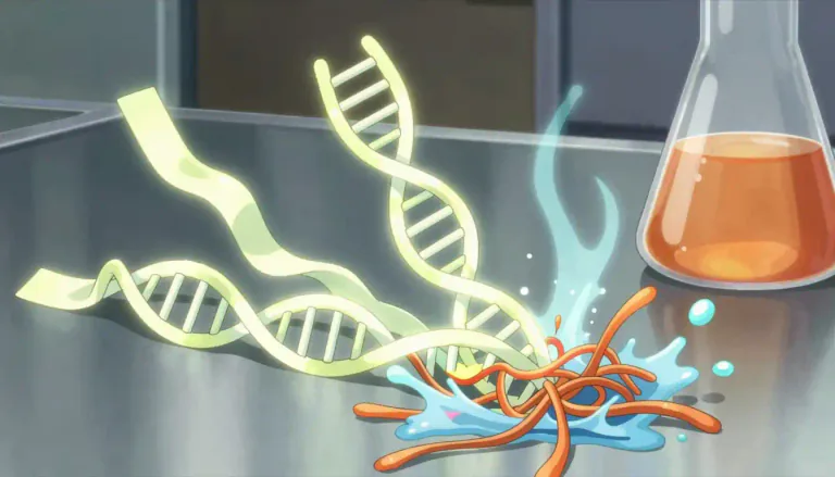 Visual representation of "denaturation" - The process in which proteins or nucleic acids lose their structure due to external stress, such as heat or acidity.