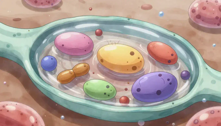 Visual representation of "cytosol" - The fluid portion of the cytoplasm in a cell, excluding organelles and other solids, which contains various molecules and ions necessary for cellular processes.