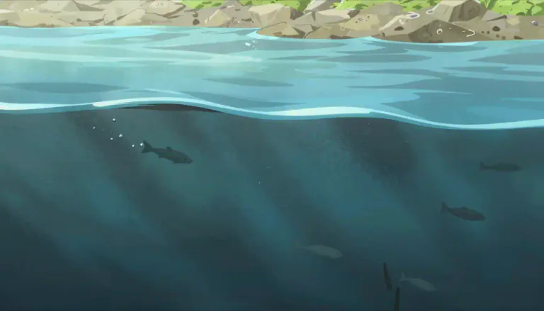 Visual representation of "deep" - A large distance from the top or surface to the bottom or far into something.