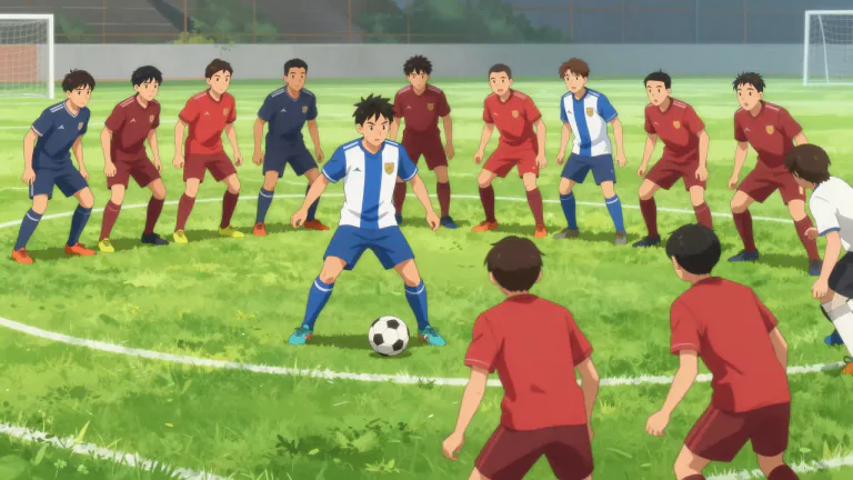 Visual representation of "midfielder" - A football player whose position is in the middle part of the field, between the defenders and the forwards.