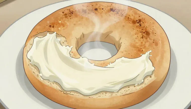 Visual representation of "bagel" - A round bread with a hole in the middle, often toasted and spread with butter or cream cheese.