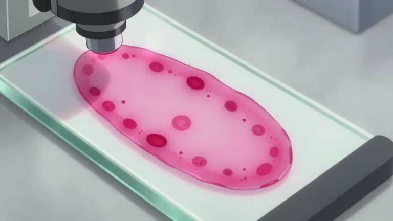 Visual representation of "eosin" - A fluorescent dye that is used in biological staining to make cells and tissues visible under a microscope.