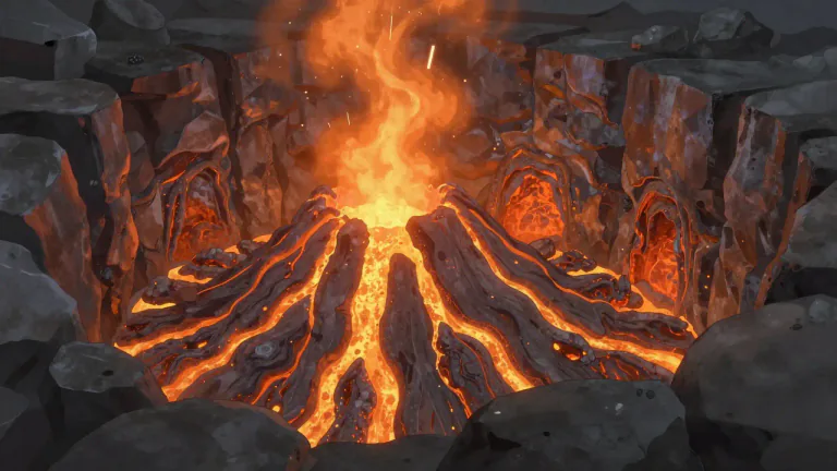 Visual representation of "magmatic" - Relating to or formed from magma.