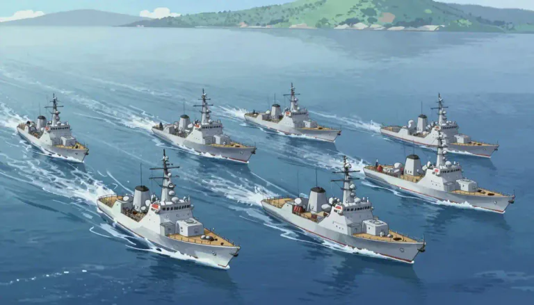 Visual representation of "flotilla" - A group of small naval vessels, especially a naval unit containing two or more squadrons.