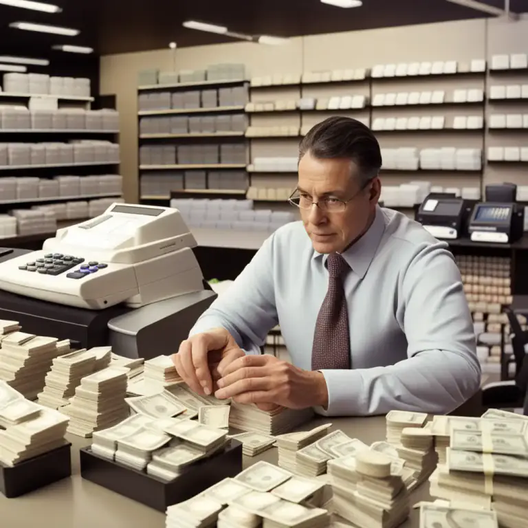 Visual representation of "cash up" - To count all the money earned in a business at the end of the day