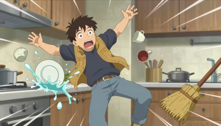 Visual representation of "clumsy" - Not moving or doing things in a smooth way and often breaking things or making mistakes
