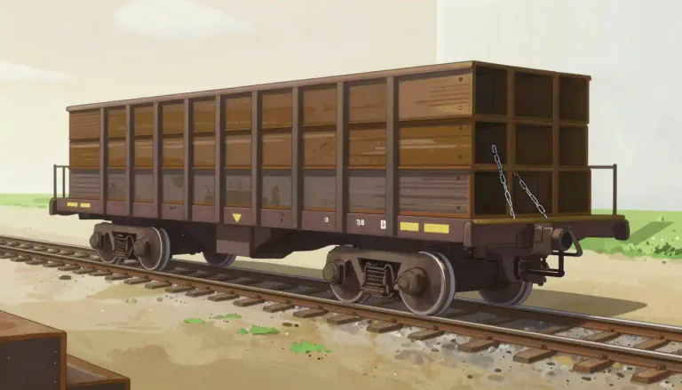 Visual representation of "flatcar" - A flatcar is a type of railway freight car with a flat platform that is typically used to carry large or heavy items.