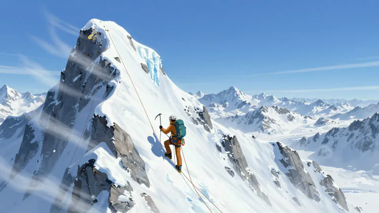 Visual representation of "alpinism" - The sport of climbing high mountains, especially in the Alps.