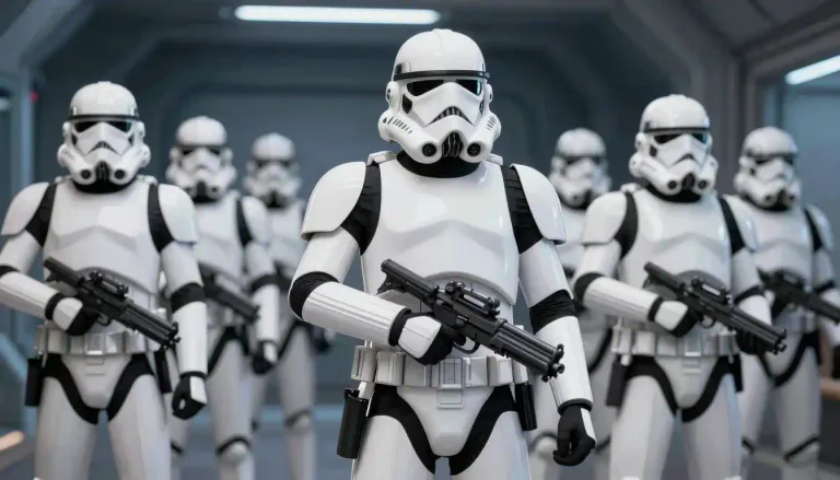 Visual representation of "stormtrooper" - A fictional soldier from the 'Star Wars' franchise, characterized by their white armor and loyalty to the Galactic Empire.