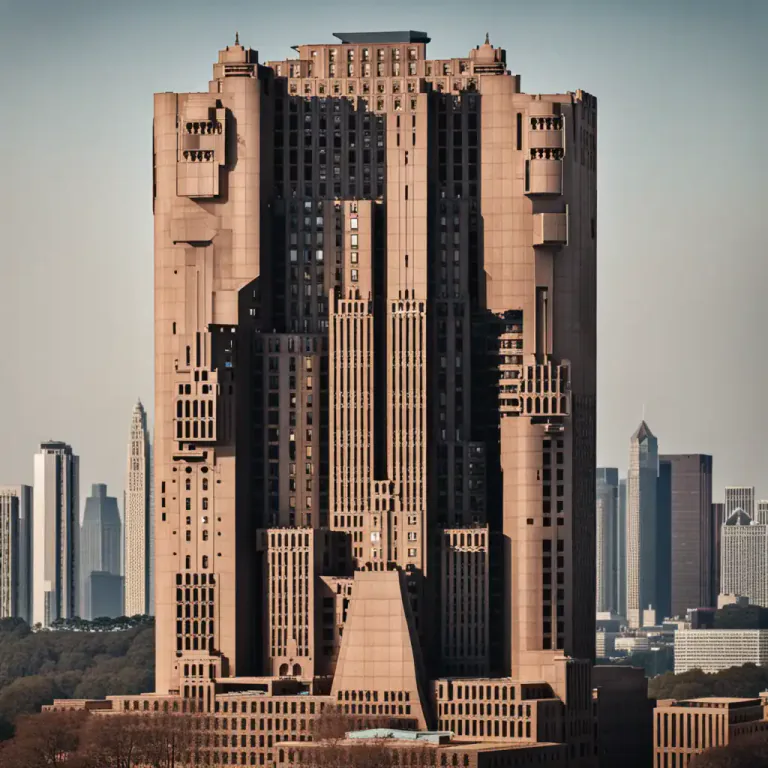 Visual representation of "monolith" - A large building which is built of solid, heavy materials or made to look solid