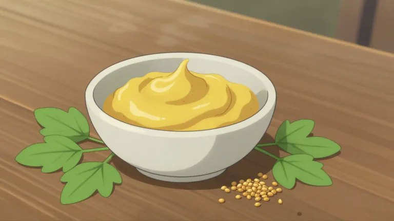 Visual representation of "mustard" - A yellow or brownish condiment made from the seeds of a mustard plant