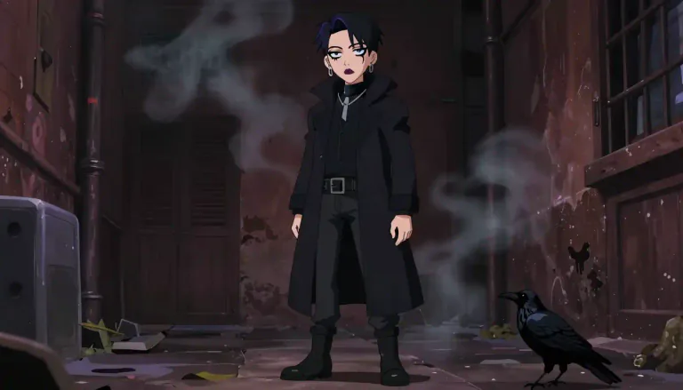 Visual representation of "goth" - A person who likes to dress in dark clothes and wear dark makeup, often having a fascination with things related to death and the supernatural.