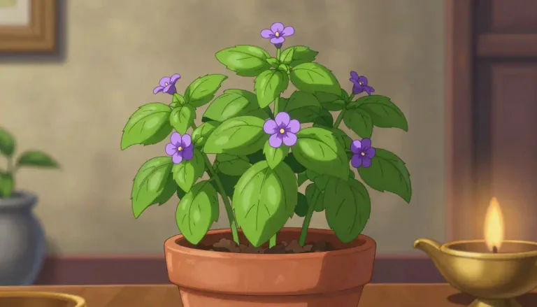 Visual representation of "tulsi" - A sacred herb in Hinduism, also known as holy basil, used for its medicinal properties and culinary uses.