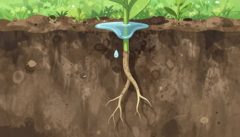 Visual representation of "hardpan" - A hard layer of soil that is compacted and difficult for roots to penetrate; it can hinder water drainage and affect soil health.