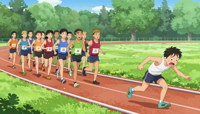 Visual representation of "straggler" - Someone or something that is behind the others in a group, often because they are moving or working more slowly.
