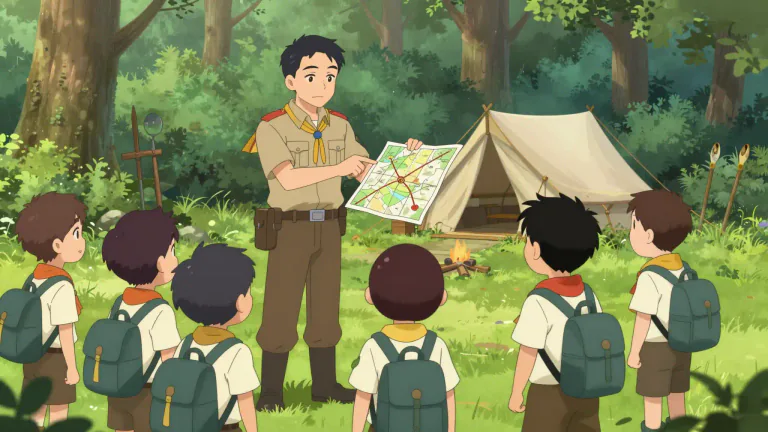 Visual representation of "scoutmaster" - A scoutmaster is an adult leader responsible for the leadership and administration of a Scout troop, guiding Scouts in their activities and personal development.