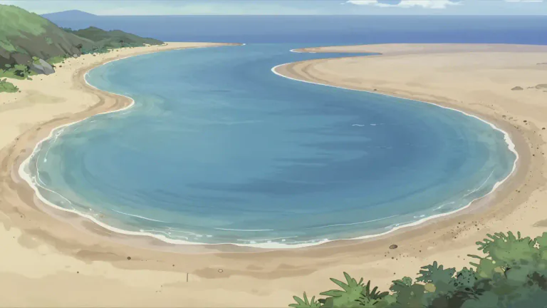 Visual representation of "embayment" - An area of water that has partially surrounded land, creating a permanent or temporary indentation.