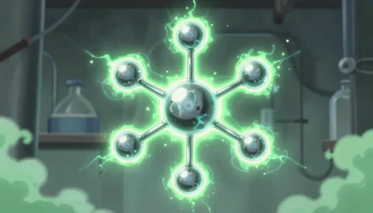 Visual representation of "hexavalent" - Referring to elements, especially metals, that have a valence of six, meaning they can form six chemical bonds.