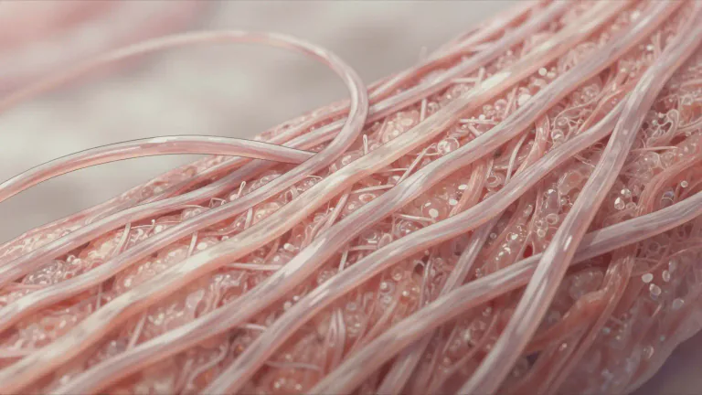 Visual representation of "fibril" - A small, threadlike structure, especially in muscle tissue or connective tissue.