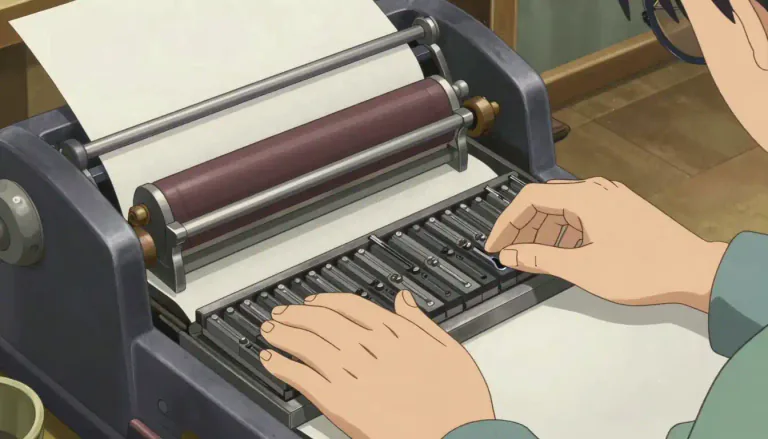 Visual representation of "letterpress" - A method of printing by means of a press that uses movable type.