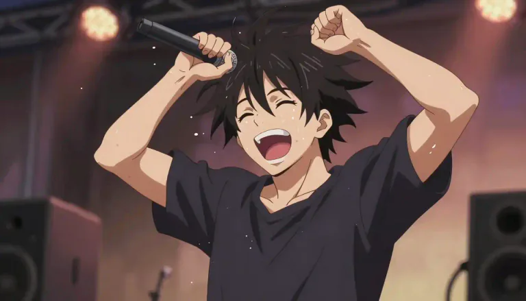 Visual representation of "headbanger" - A person who listens to heavy metal music and often shakes or bangs their head to the rhythm.