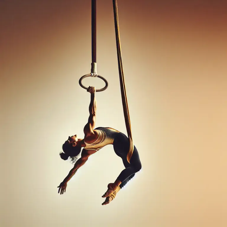 Visual representation of "trapeze" - A piece of equipment used in gymnastics, which consists of a short horizontal bar to be grasped by the hands for performing exercises.