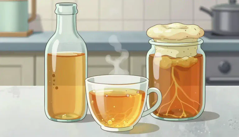 Visual representation of "kombucha" - Kombucha is a fermented tea drink made from sweetened tea and a symbiotic culture of bacteria and yeast.