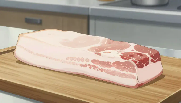 Visual representation of "fatback" - Fatback is the thick layer of fat on the back of a pig, which is often used in cooking to add flavor.