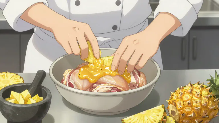 Visual representation of "bromelain" - Bromelain is used in cooking to tenderize meat and as a natural ingredient in certain recipes.