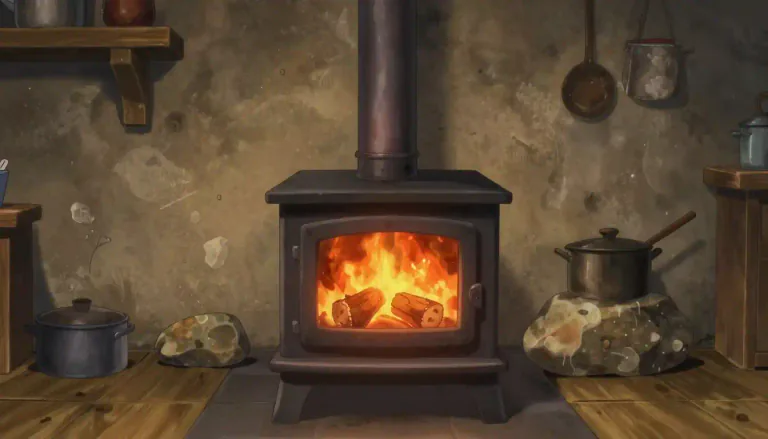 Visual representation of "woodstove" - A wood-burning stove used for heating and sometimes for cooking.