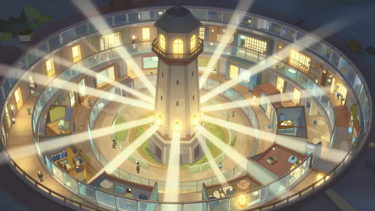 Visual representation of "panoptic" - Relating to or denoting a scenario where everything is visible or observable; often used in contexts of surveillance.