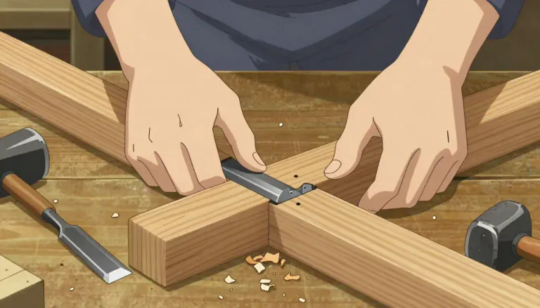 Visual representation of "joinery" - The making of wooden items or structures by joining pieces of wood together.