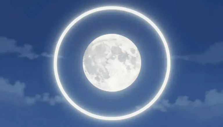 Visual representation of "halo" - A ring of light that appears to surround the sun, moon, or other bright object. This is often because of a reflection or some other effect of light.