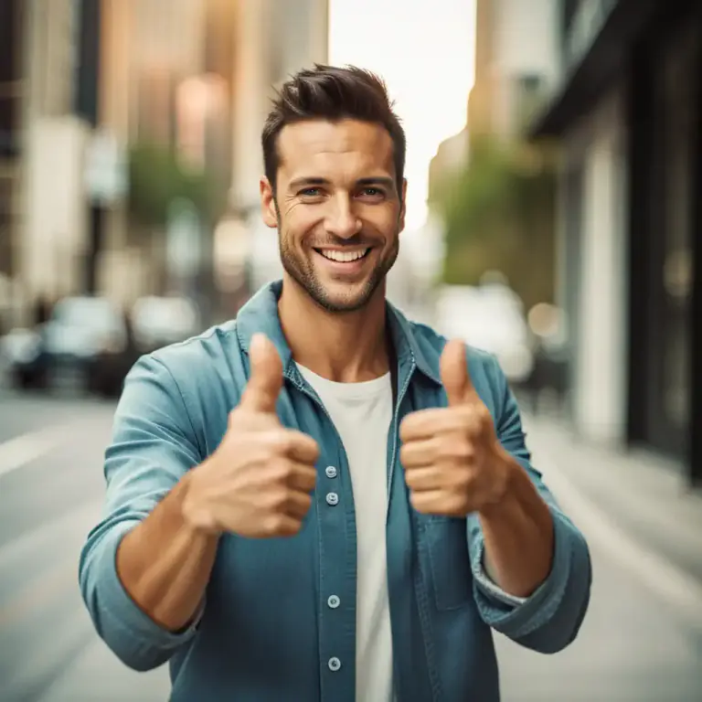 Visual representation of "thumbs up/down" - a signal of the thumb pointing up to mean OK or good